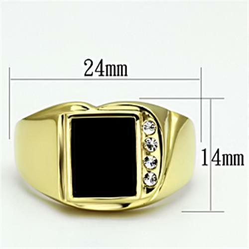 Anillo para hombre oro ónix negro rectangular de acero inoxidable azabache y color oro cz - Jewelry Store by Erik Rayo