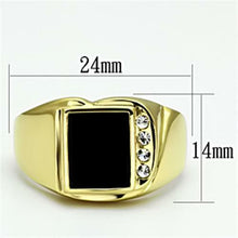 Load image into Gallery viewer, Anillo para hombre oro ónix negro rectangular de acero inoxidable azabache y color oro cz - Jewelry Store by Erik Rayo
