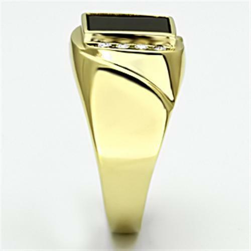Anillo para hombre oro ónix negro rectangular de acero inoxidable azabache y color oro cz - Jewelry Store by Erik Rayo
