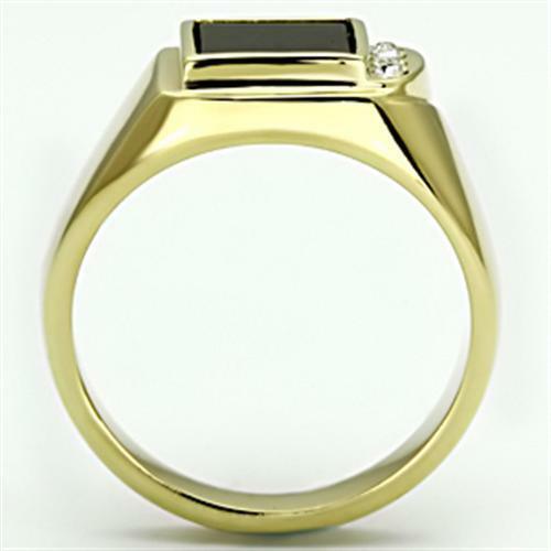 Anillo para hombre oro ónix negro rectangular de acero inoxidable azabache y color oro cz - Jewelry Store by Erik Rayo