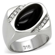 Load image into Gallery viewer, Anillo rectangular para hombre de acero inoxidable con circonita cúbica en tono plateado y ónix negro auténtico ovalado - Jewelry Store by Erik Rayo
