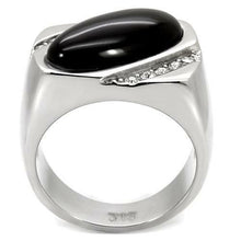 Load image into Gallery viewer, Anillo rectangular para hombre de acero inoxidable con circonita cúbica en tono plateado y ónix negro auténtico ovalado - Jewelry Store by Erik Rayo
