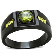 Load image into Gallery viewer, Anillo verde oliva amarillo hombre con circonitas redondas de acero inoxidable de iones negros - Jewelry Store by Erik Rayo
