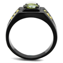 Load image into Gallery viewer, Anillo verde oliva amarillo hombre con circonitas redondas de acero inoxidable de iones negros - Jewelry Store by Erik Rayo
