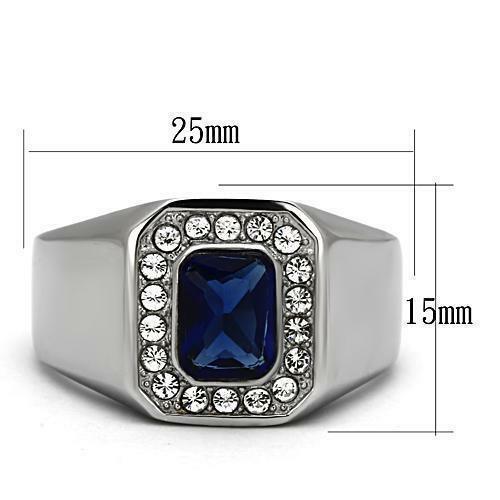 Anillo zafiro azul de hombre rectangular de acero inoxidable oscuro de Montana CZ y corte esmeralda - Jewelry Store by Erik Rayo