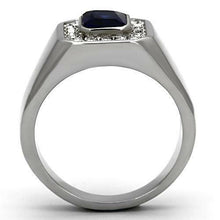 Load image into Gallery viewer, Anillo zafiro azul de hombre rectangular de acero inoxidable oscuro de Montana CZ y corte esmeralda - Jewelry Store by Erik Rayo
