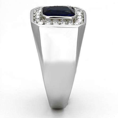 Anillo zafiro azul de hombre rectangular de acero inoxidable oscuro de Montana CZ y corte esmeralda - Jewelry Store by Erik Rayo