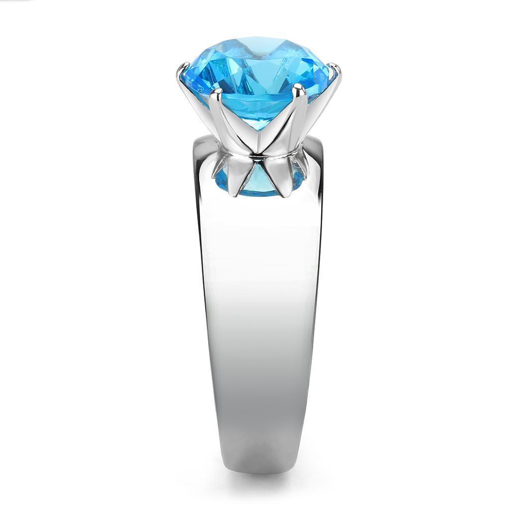 Aquamarine Blue Silver Womens Ring Solitaire 316L Stainless Steel Zircoin Anillo Azul y Plata Para Mujer Solitario Acero Inoxidable - Jewelry Store by Erik Rayo