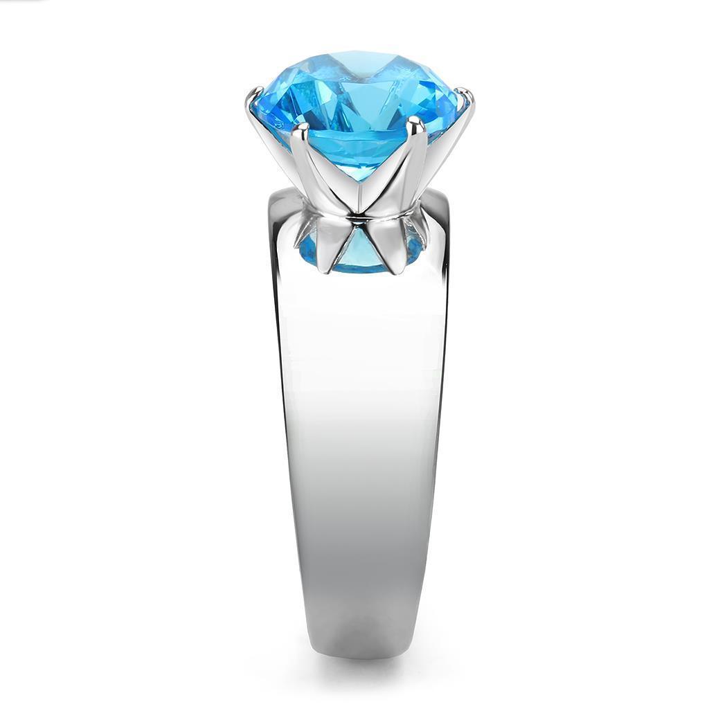 Aquamarine Blue Silver Rings for Women Solitaire Stainless Steel Zircoin Anillo Azul y Plata Para Mujer Solitario Acero Inoxidable - Jewelry Store by Erik Rayo
