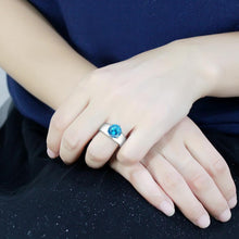 Load image into Gallery viewer, Aquamarine Blue Silver Womens Ring Solitaire Stainless Steel Zircoin Anillo Azul y Plata Para Mujer Solitario Acero Inoxidable - Jewelry Store by Erik Rayo
