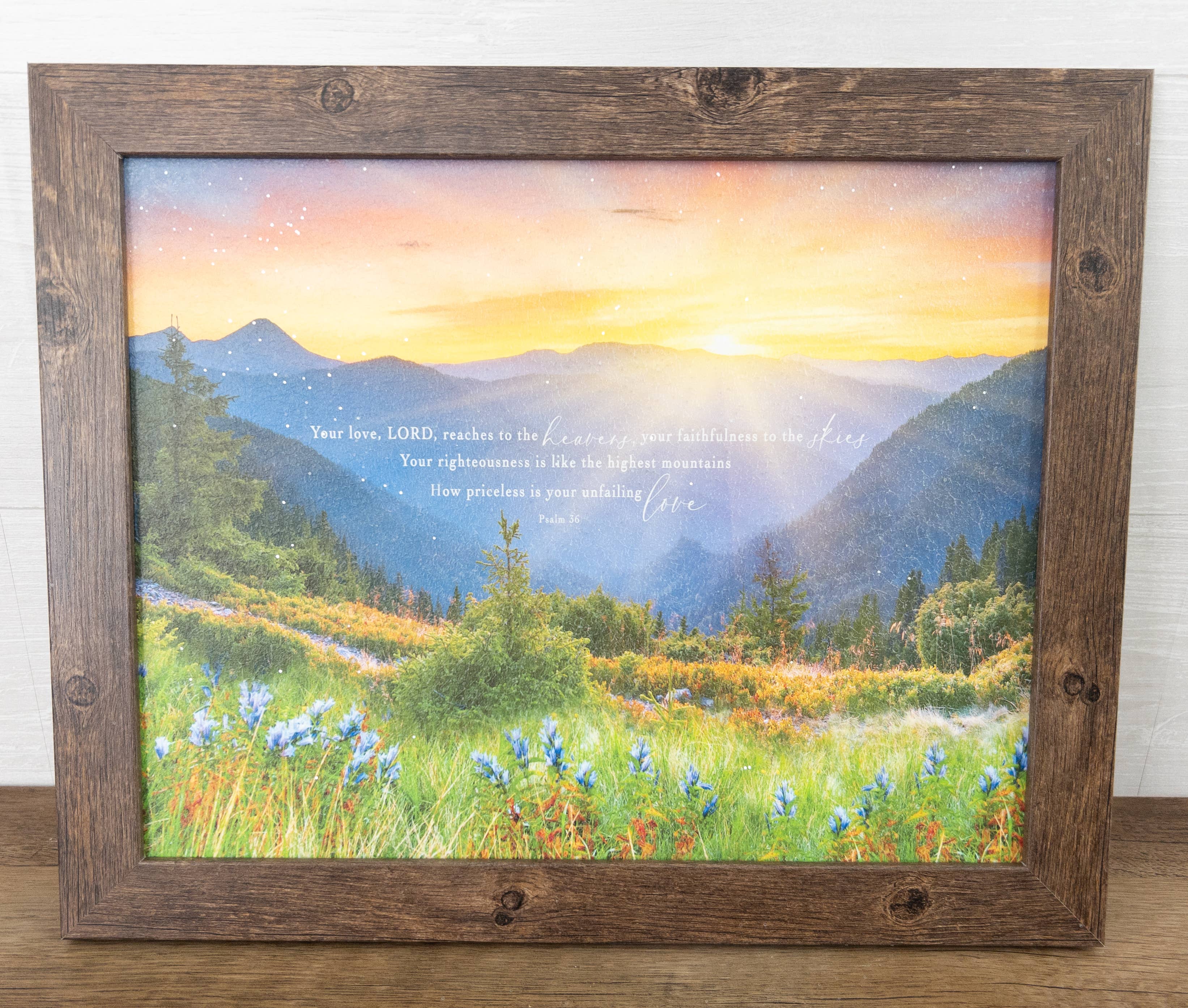 Your Love Reaches The Heavens Mountains Christian Art Sign