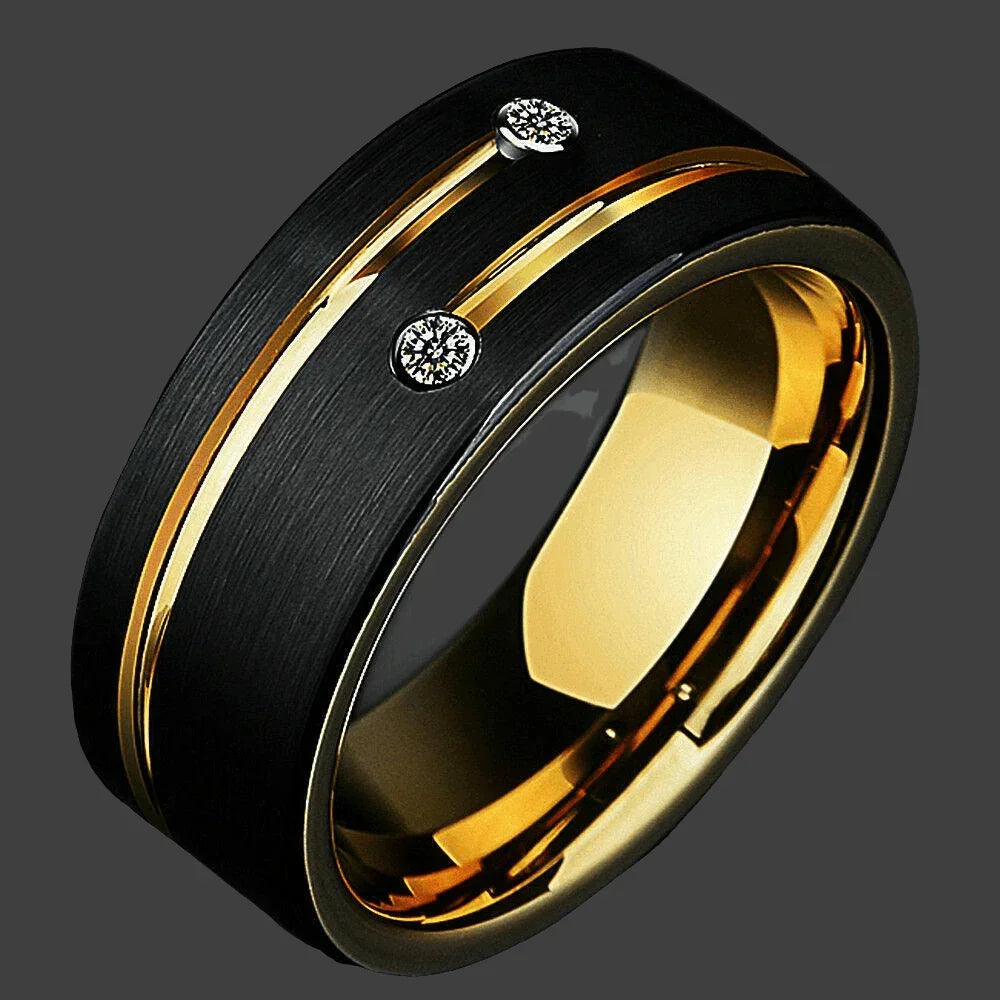 Men's Band Ring Tungsten Carbide 8mm Vegas Black and Gold - Jewelry Store by Erik Rayo