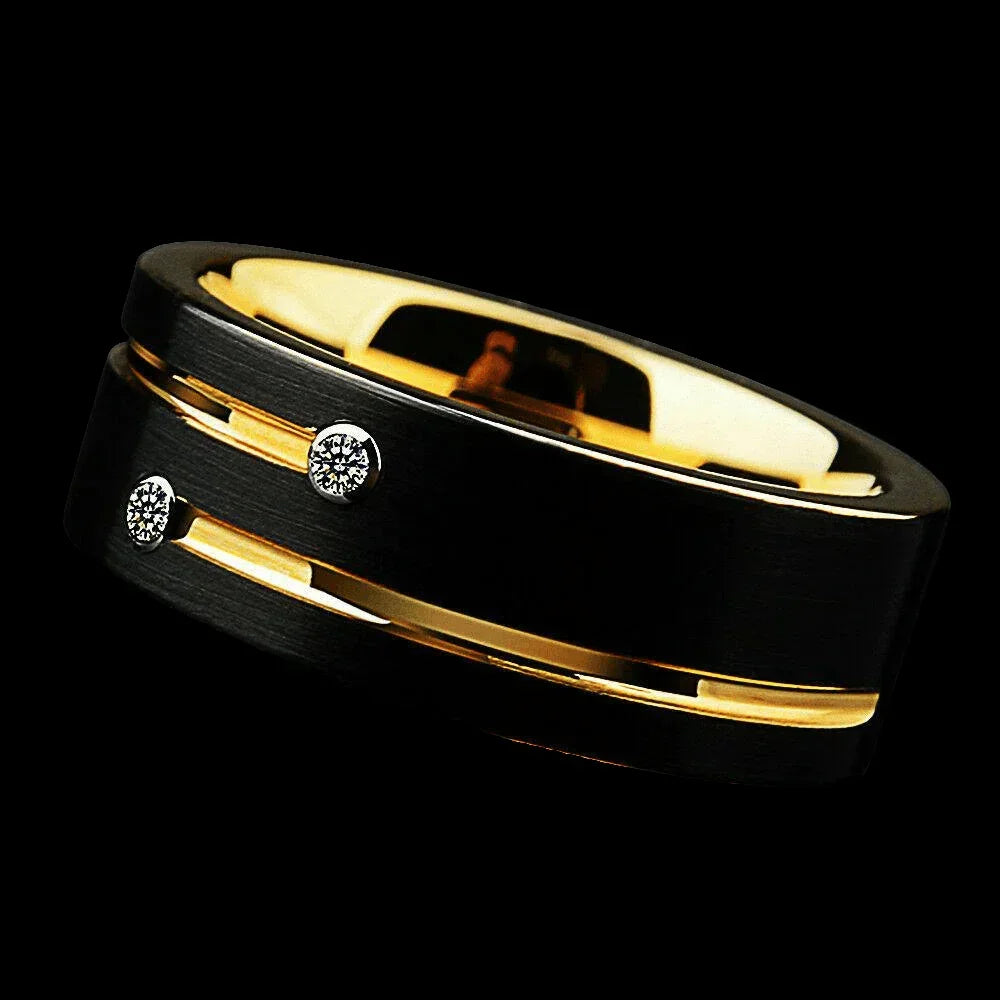 Men's Band Ring Tungsten Carbide 8mm Vegas Black and Gold - Jewelry Store by Erik Rayo