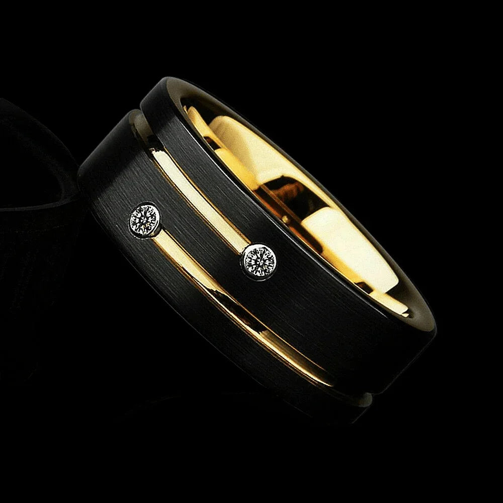 Men's Band Ring Tungsten Carbide 8mm Vegas Black and Gold - Jewelry Store by Erik Rayo