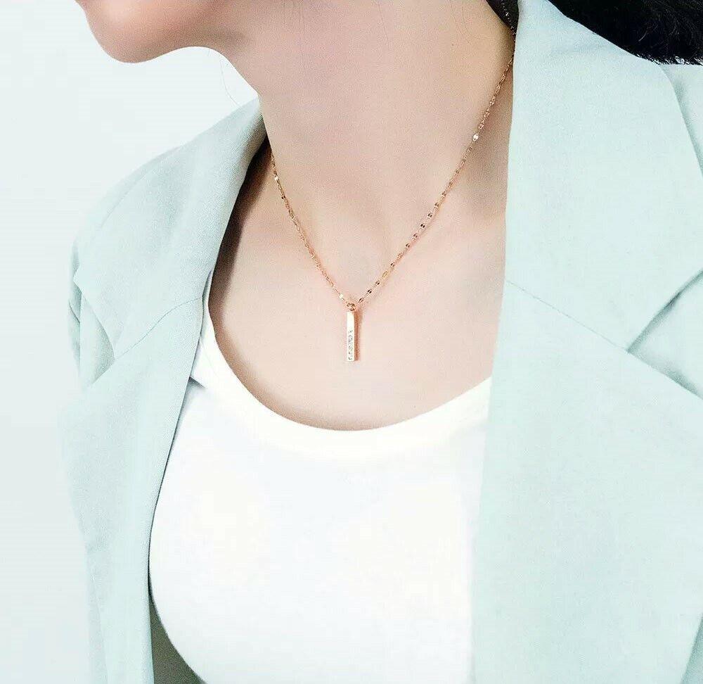 Bar Pendant Necklace Stainless Steel Silver or Rose Gold Plated "With Love" CZ - Jewelry Store by Erik Rayo