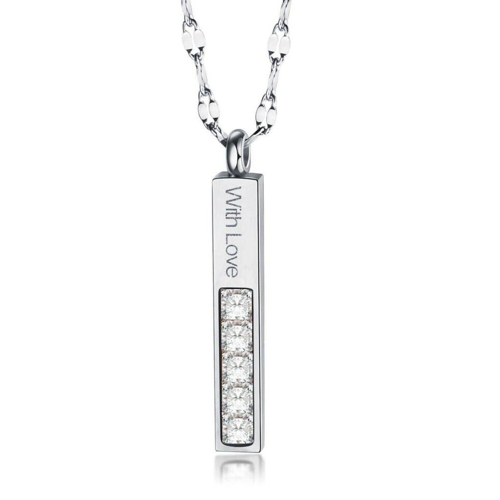 Bar Pendant Necklace Stainless Steel Silver or Rose Gold Plated "With Love" CZ - Jewelry Store by Erik Rayo