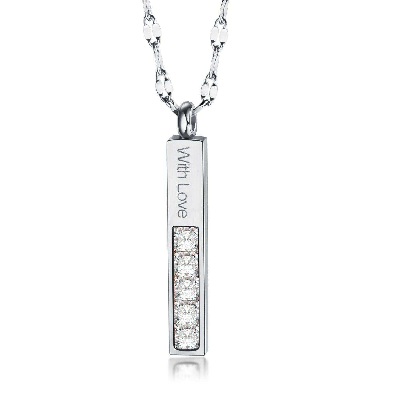 Bar Pendant Necklace Stainless Steel Silver or Rose Gold Plated "With Love" CZ - Jewelry Store by Erik Rayo