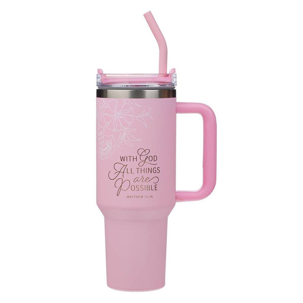 Tumbler SS Pink With God All Things Matt. 19:26