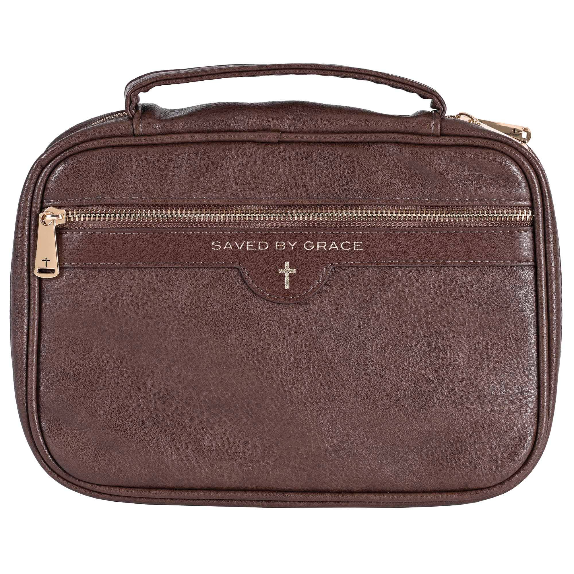 White Dove Bible Case Saved By Grace Brown XLarge