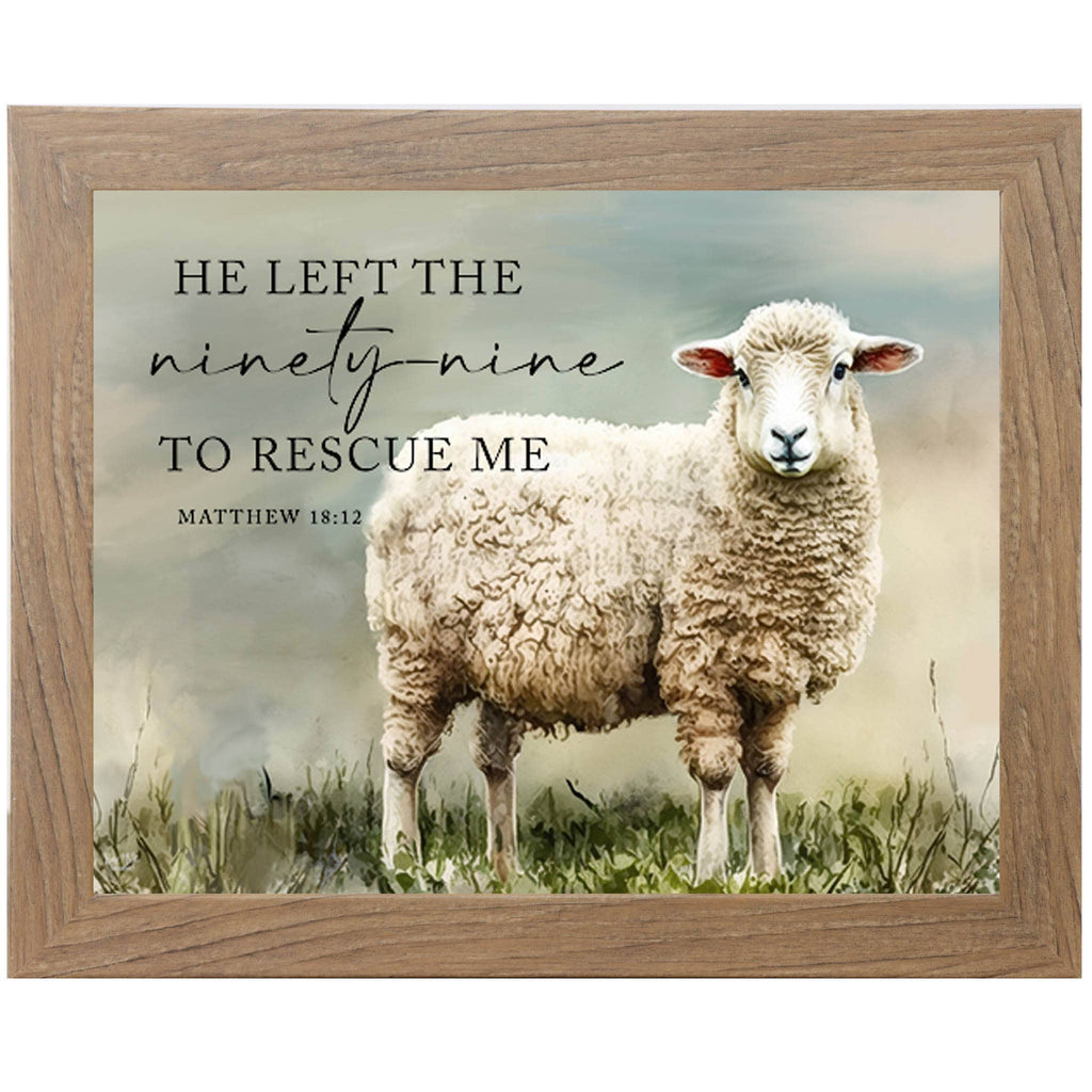 He Left The Ninety-Nine Framed Art Print Sheep Christian Art: Farmtable Frame / 14x18" with 1.25" frame