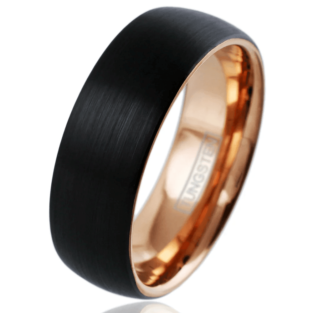 Black and Rose Gold Wedding Band Ring - Tungsten Engagement Band for Men & Women 6mm Satin Finish - Jewelry Store by Erik Rayo