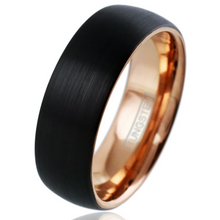 Load image into Gallery viewer, Black and Rose Gold Wedding Band Ring - Tungsten Engagement Band for Men &amp; Women 8mm Satin Finish
