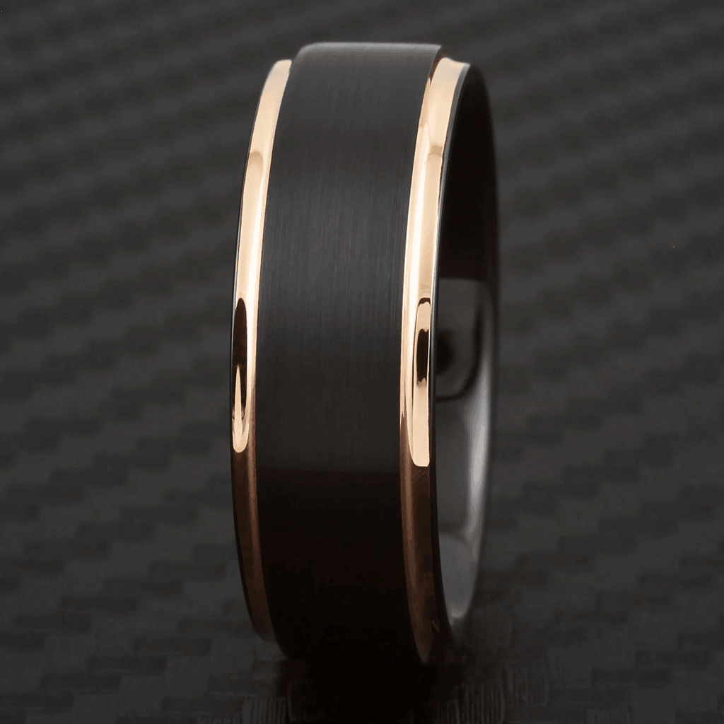 Men's Wedding Band Rings - Black Rose Gold Brushed - 6mm Wedding Rings for Men and Women - Jewelry Store by Erik Rayo
