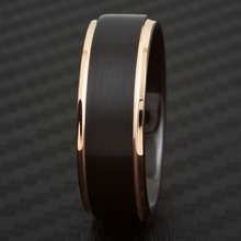Load image into Gallery viewer, Men&#39;s Wedding Band Rings - Black Rose Gold Brushed - 6mm Wedding Rings for Men and Women
