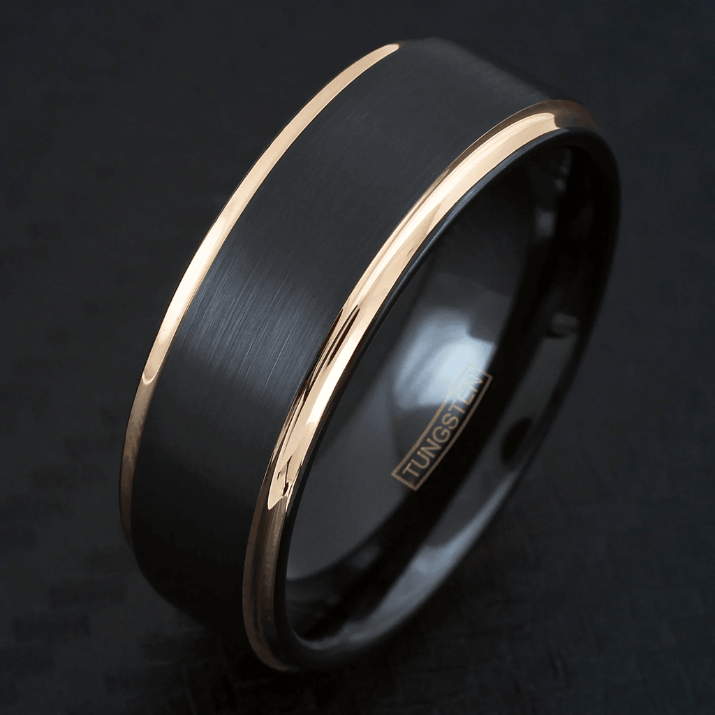 Men's Wedding Band Rings - Black Rose Gold Brushed - 6mm Wedding Rings for Men and Women - Jewelry Store by Erik Rayo