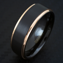 Load image into Gallery viewer, Men&#39;s Wedding Band Rings - Black Rose Gold Brushed - 6mm Wedding Rings for Men and Women
