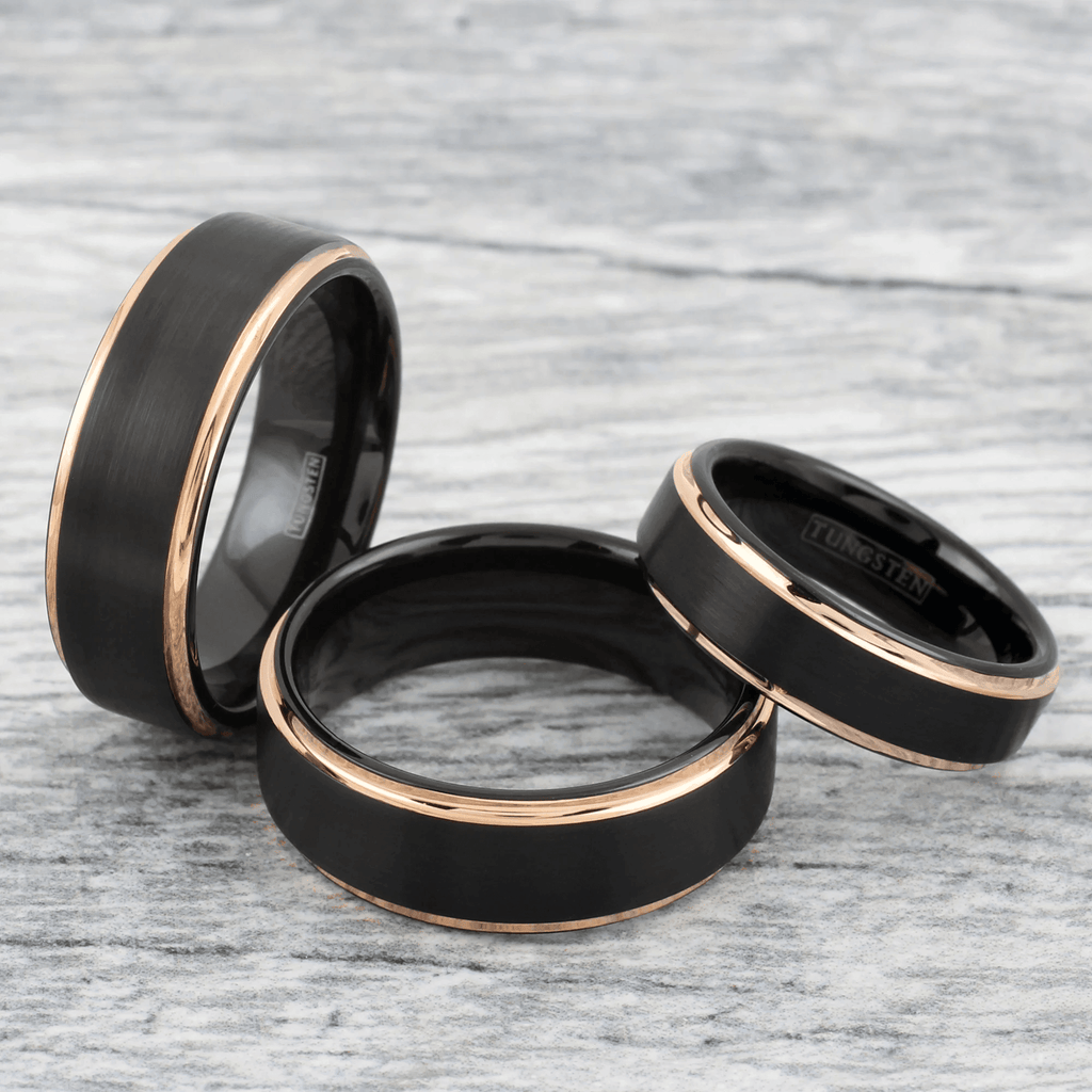Men's Wedding Band Rings - Black Rose Gold Brushed - 6mm Wedding Rings for Men and Women - Jewelry Store by Erik Rayo