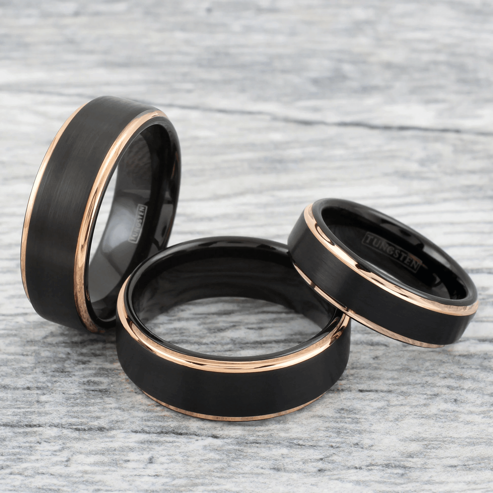Men's Wedding Band Rings - Black Rose Gold Brushed - 6mm Wedding Rings for Men and Women