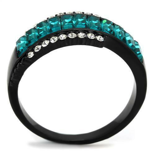 Black Stainless Steel Aqua Aquamarine Zircon cz Blue Baguette Cut Band Ring - Jewelry Store by Erik Rayo