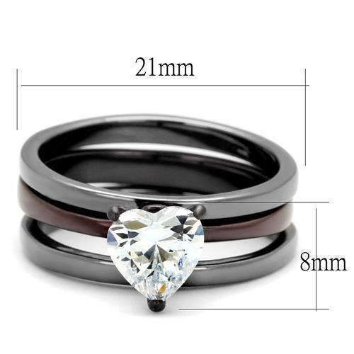 Black Stainless Steel Heart Solitaire Ring Set Anillo Para Mujer - Jewelry Store by Erik Rayo