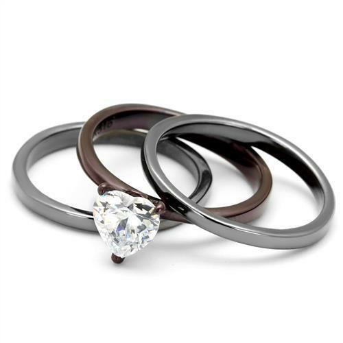 Black Stainless Steel Heart Solitaire Ring Set Anillo Para Mujer - Jewelry Store by Erik Rayo