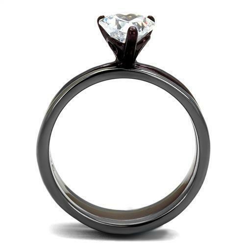 Black Stainless Steel Heart Solitaire Ring Set Anillo Para Mujer - Jewelry Store by Erik Rayo