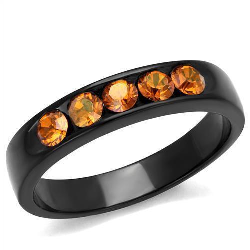 Black Stainless Steel Round Orange Champagne CZ Anniversary wedding Band Ring Anillo Para Mujer - Jewelry Store by Erik Rayo