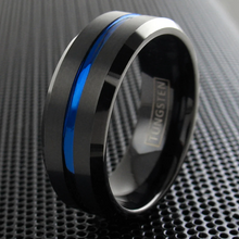 Load image into Gallery viewer, 6mm Blue and Black Wedding Band Ring - Unisex Wedding Rings Brushed Finis
