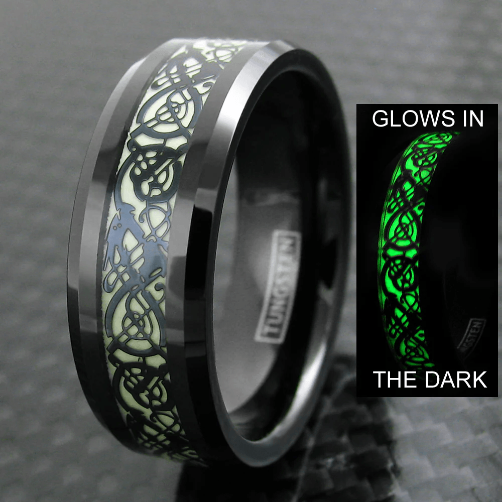 Black Glow in Dark Dragon Wedding Band for Men Engagement Bands for Him Womens Wedding Ring for Her - Jewelry Store by Erik Rayo