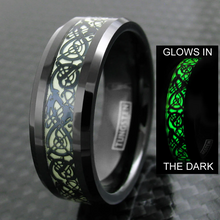 Load image into Gallery viewer, Black Glow in Dark Dragon Wedding Band for Men Engagement Bands for Him Womens Wedding Ring for Her
