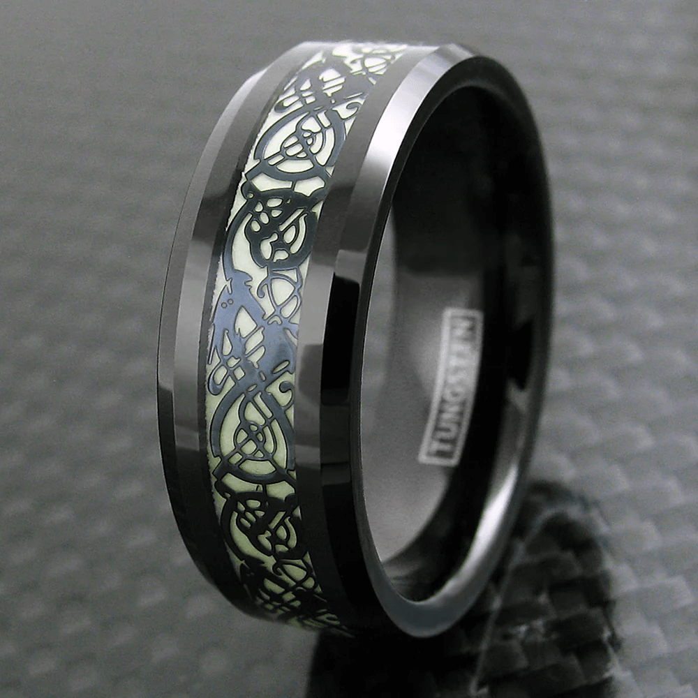 Black Glow in Dark Dragon Wedding Band for Men Engagement Bands for Him Womens Wedding Ring for Her - Jewelry Store by Erik Rayo