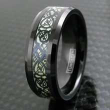 Load image into Gallery viewer, Black Glow in Dark Dragon Wedding Band for Men Engagement Bands for Him Womens Wedding Ring for Her
