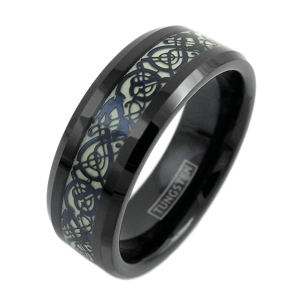 Black Glow in Dark Dragon Wedding Band for Men Engagement Bands for Him Womens Wedding Ring for Her - Jewelry Store by Erik Rayo