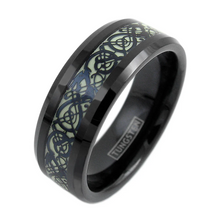 Load image into Gallery viewer, Black Glow in Dark Dragon Wedding Band for Men Engagement Bands for Him Womens Wedding Ring for Her
