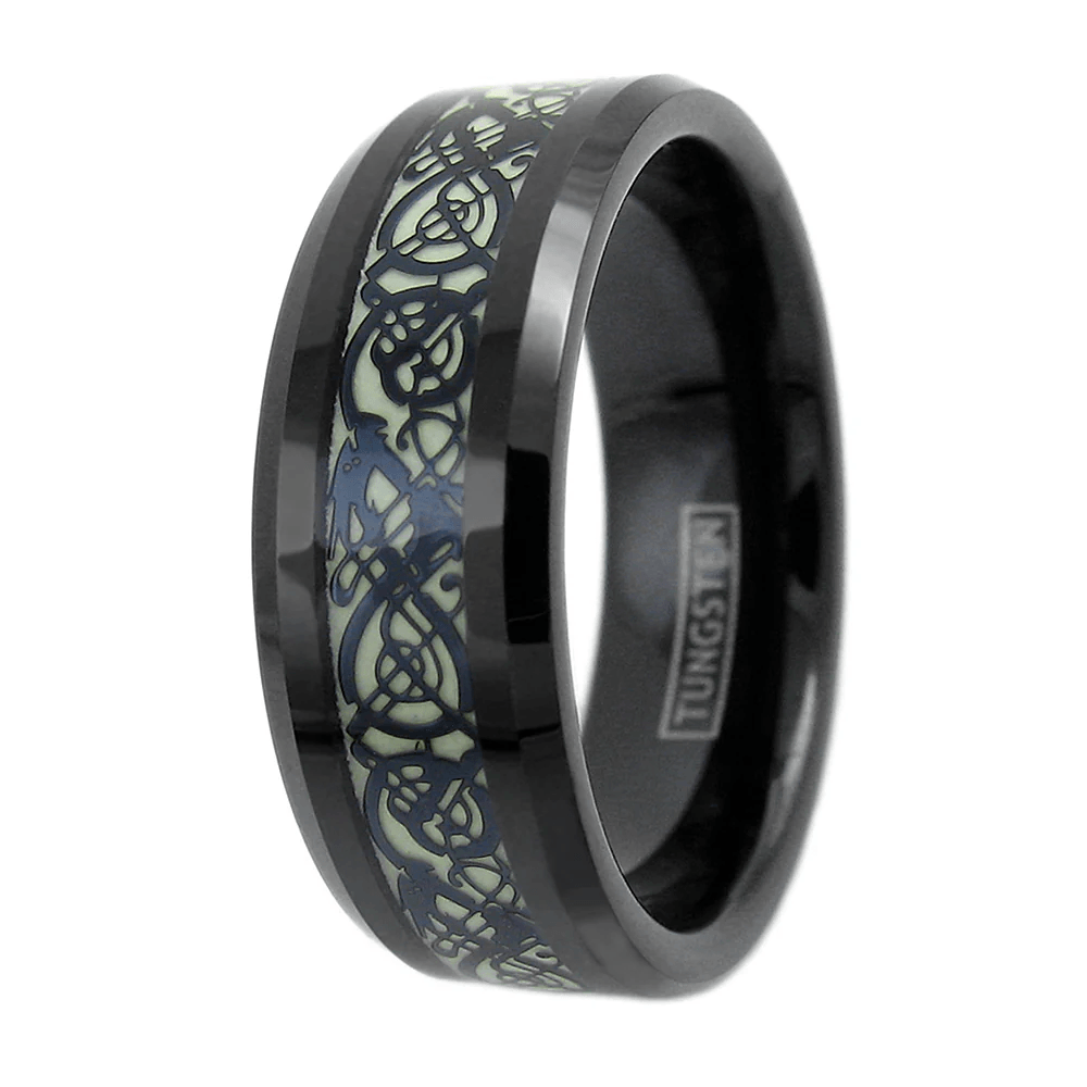 Black Glow in Dark Dragon Wedding Band for Men Engagement Bands for Him Womens Wedding Ring for Her - Jewelry Store by Erik Rayo