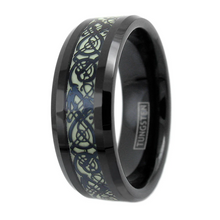 Load image into Gallery viewer, Black Glow in Dark Dragon Wedding Band for Men Engagement Bands for Him Womens Wedding Ring for Her
