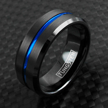 Load image into Gallery viewer, 6mm Blue and Black Wedding Band Ring - Unisex Wedding Rings Brushed Finis

