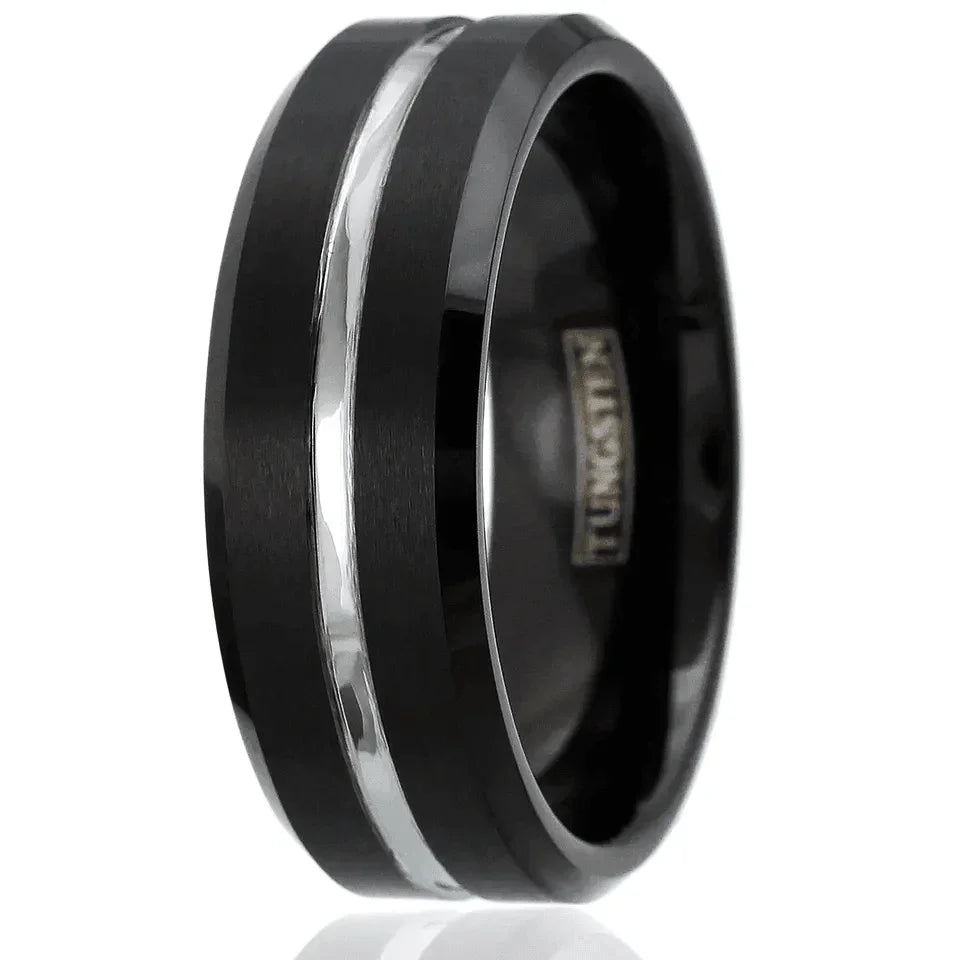 Men's Wedding Band Rings - Black Silver Line - Wedding Rings for Men and Women - Jewelry Store by Erik Rayo
