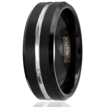 Load image into Gallery viewer, Men&#39;s Wedding Band Rings - Black Silver Line - Wedding Rings for Men and Women
