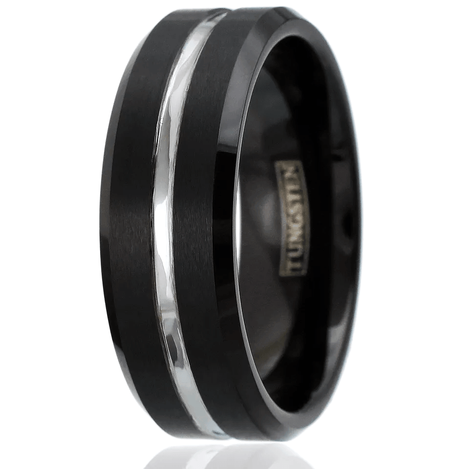 Men's Wedding Band Rings - Black Silver Line - Wedding Rings for Men and Women